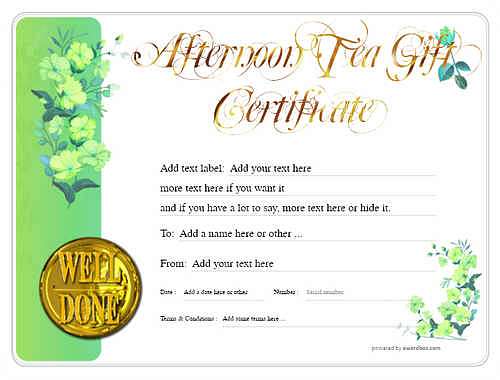 afternoon tea  gift certificate style8 green template image-98 downloadable and printable with editable fields