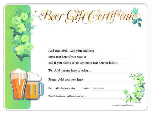 beer    gift certificate style8 green template image-202 downloadable and printable with editable fields