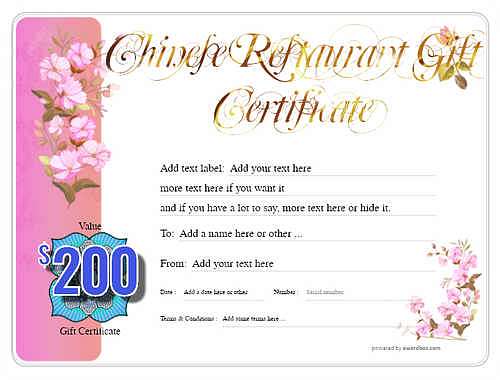 chinese restaurant gift certificate style8 pink template image-71 downloadable and printable with editable fields
