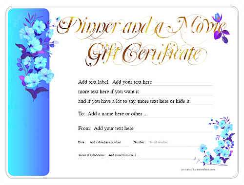 dinner and a movie gift certificate style8 blue template image-151 downloadable and printable with editable fields