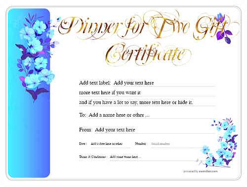 dinner for two gift certificate style8 blue template image-125 downloadable and printable with editable fields