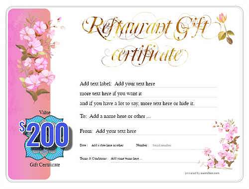 restaurant  gift certificate style8 pink template image-18 downloadable and printable with editable fields