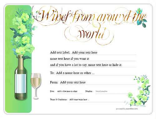 wine tasting gift certificate style8 green template image-280 downloadable and printable with editable fields