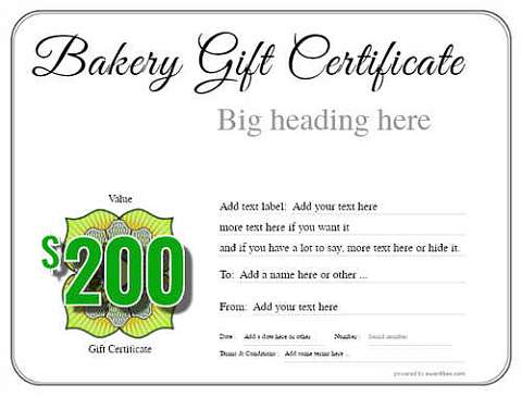 Bakery Gift certificate templates
