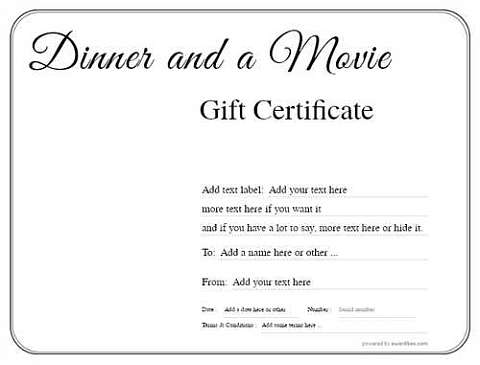 Dinner and a Movie Gift certificate templates