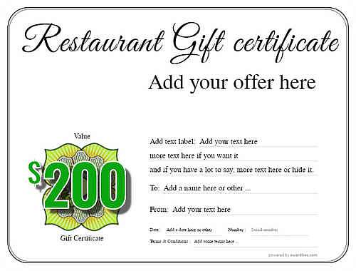 restaurant  gift certificate style1 default template image-3 downloadable and printable with editable fields