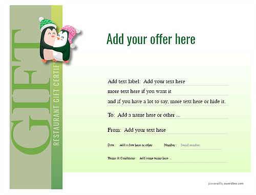 restaurant  gift certificate style3 green template image-4 downloadable and printable with editable fields