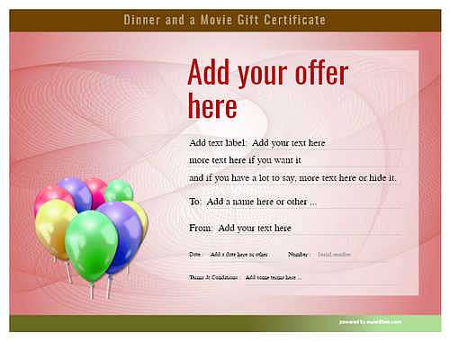 dinner and a movie gift certificate style6 red template image-143 downloadable and printable with editable fields