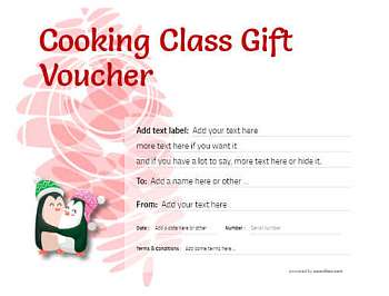 Cooking Class Gift certificate templates