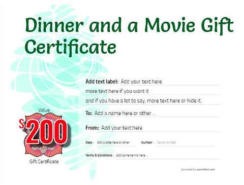 Dinner and a Movie Gift certificate templates