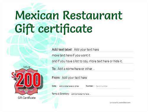 mexican restaurant gift certificates style9 green template image-50 downloadable and printable with editable fields