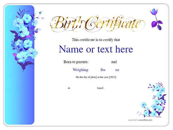 delicate blue flower design birth certificate template