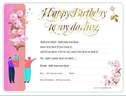 delicate pink flower design fillable certificate template for birthday gift. free to download for print