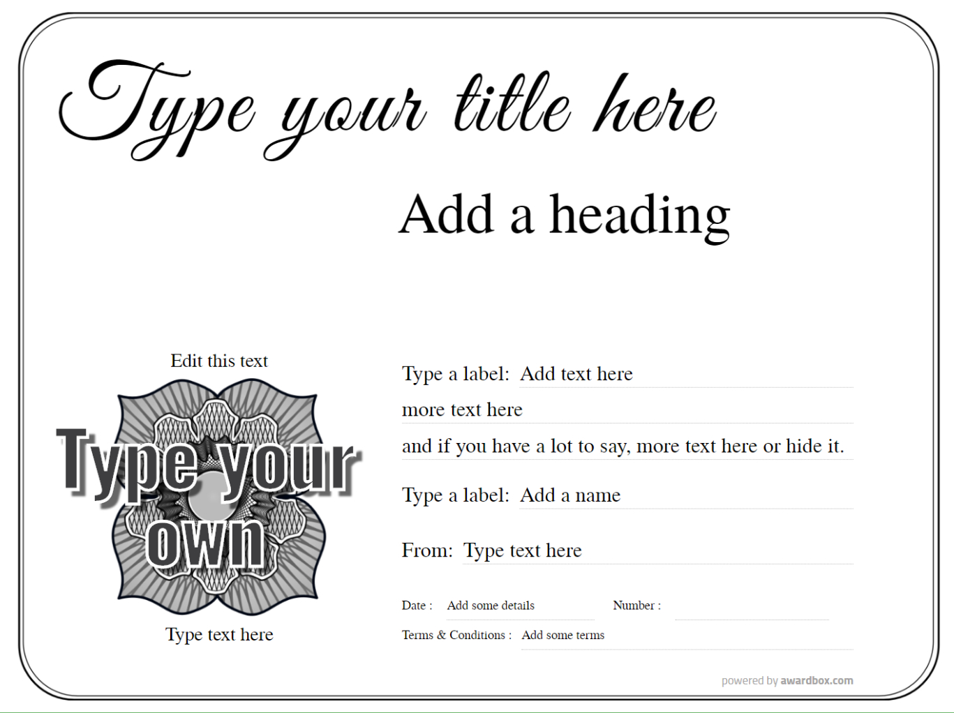 simple black and white free printable gift certificate or voucher template with lined border
