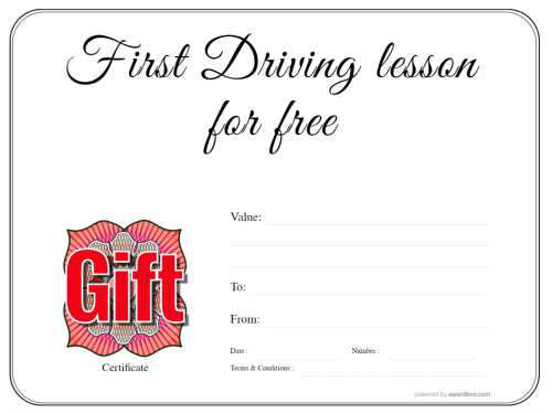 black border on white background free driving lesson voucher template for download and print fully editable