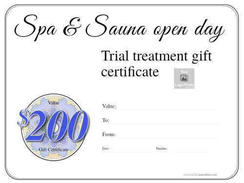 black bordered downloadable free spa day gift certificate template with white backgroundfully customizable with fillable text
