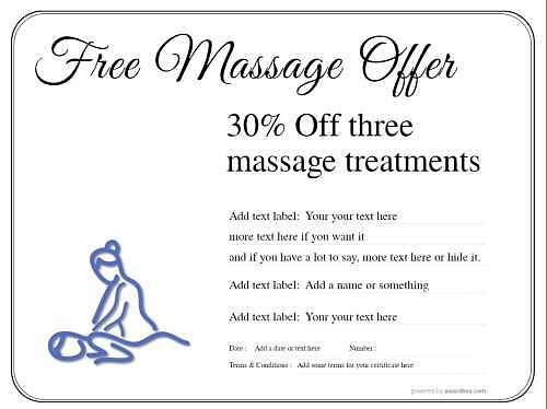 30% discount gift certificate offer for massage treatments with therapist line graphic fully customizable and free to download