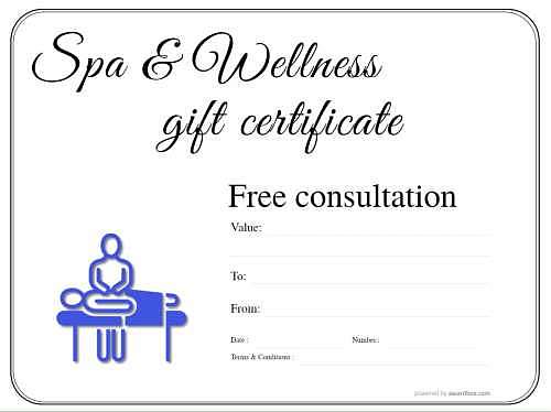 free spa and wellness gift certificate customizable templates with changeable badge decorations for home or commercial print