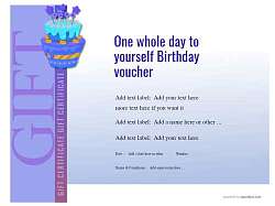 free birthday voucher template to edit with your own text and print at home or commercially. blue graduated background design