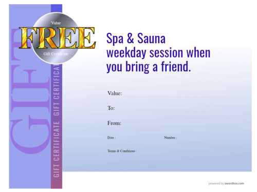 free health club spa day gift certificate template fully customizable on a blue graduated block design for home printing 