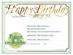 happy birthday template free gift certificate on gold and green design with fully editable text and editable cash <a href=