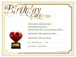 free certificate template with traditional gold border design for birthdays. commercial or home print use