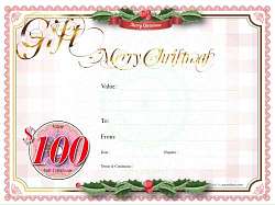 gift certificate, traditional festive template design with holly background to customize and print template with logo free for all use