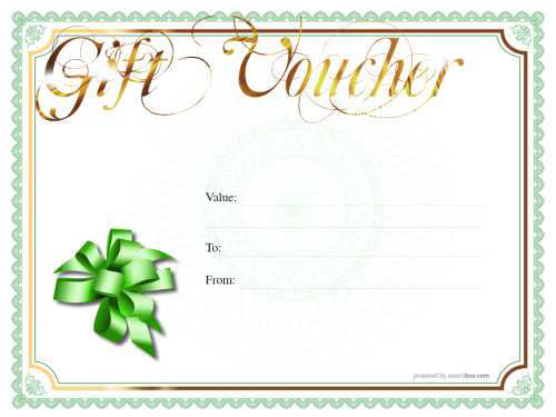 customizable green gift voucher with gold and green border and gold swirly heading for download with serial number