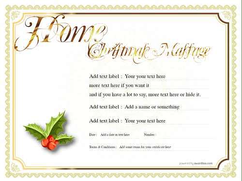 a free massage gift certificate template with editable text and design in a christmas theme to print at home
