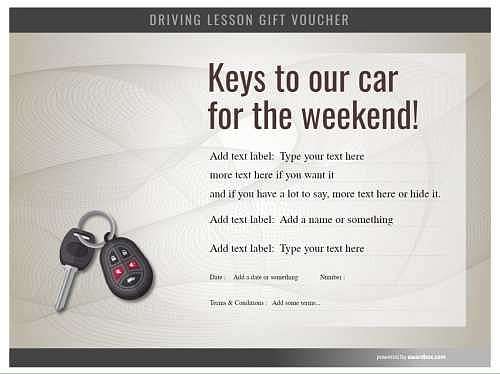 keys to the car driving lesson gift certificate. free template to edit and download for printing