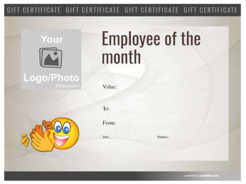 free employee of the month printable gift certificate template with clapping emoticon on a grey background with fillable text