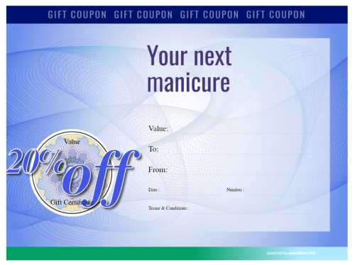 free salon manicure and pedicure gift coupon editable template with a heavily colored blue watermark with serial number