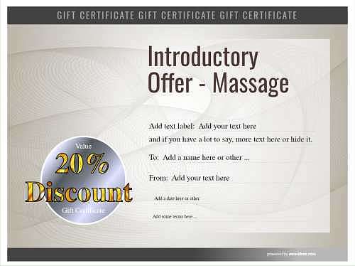 introductory professional massage offer gift certificate template with editable badges and text for commercial or home use