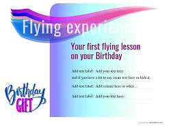 birthday flying experience gift certificate. Free editable certificate with swapable badges <a href=