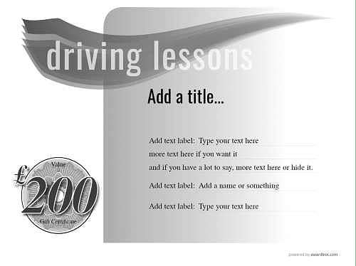 editable cash value driving lesson free gift certificate template on a black and white design background for printing