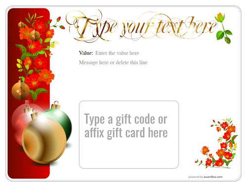 christmas baubbles on strong red background gift card-holder template, printable.