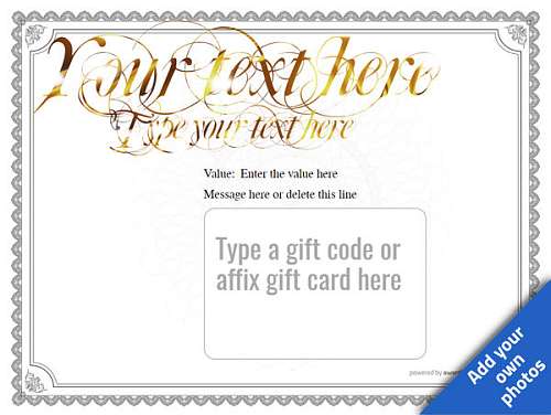 gift card holder in a silver lace border style for download and printable with editable fields