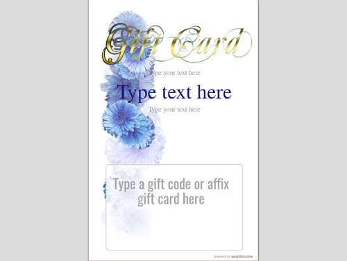 Gold lettering on floral background in blue gift card holder. Downloadable and Printable with Editable Fields