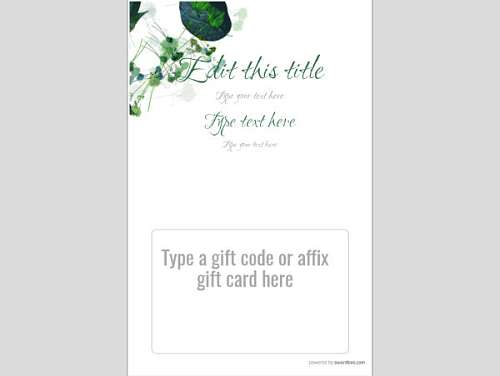 Nice green leaf pattern gift card holder template. Downloadable and Printable with Editable Fields