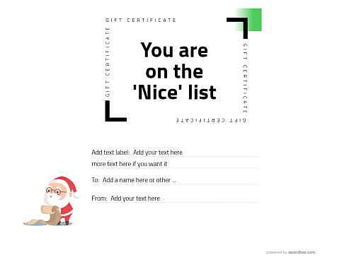 cheeky cartoon santa checking his list gift certificate fully editable template free to edit and download