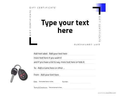 fully editable driving lesson gift voucher template with key fob graphic, printable with logo option