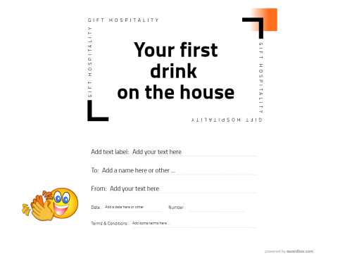 hospitality gift certificate free editable template with clapping emoji badge for printing with option for logo