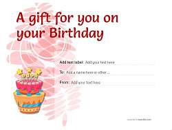 birthday gift certificate free for editing, template to customize, download and print