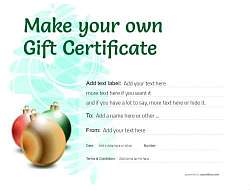 green modern graphic gift certificate with christmas baubles fully editable template text and graphics for free download