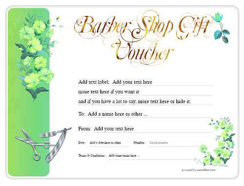 barber shop  gift certificate style8 green template image-97 downloadable and printable with editable fields