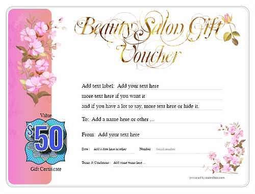 beauty salon  gift certificate style8 pink template image-122 downloadable and printable with editable fields