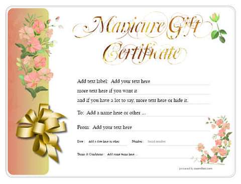 Manicure Gift certificate templates printable