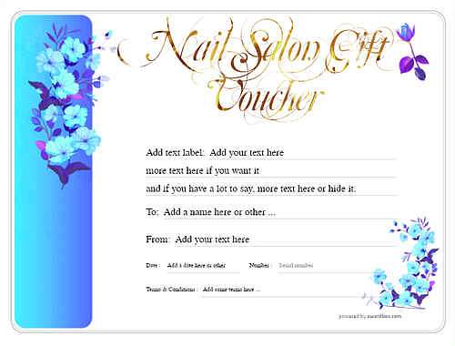 nail salon  gift certificate style8 blue template image-228 downloadable and printable with editable fields
