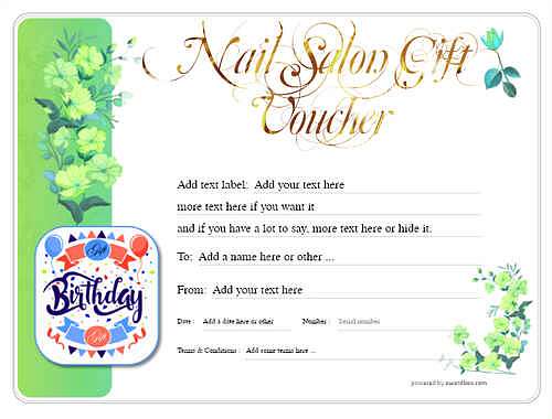 nail salon  gift certificate style8 green template image-227 downloadable and printable with editable fields