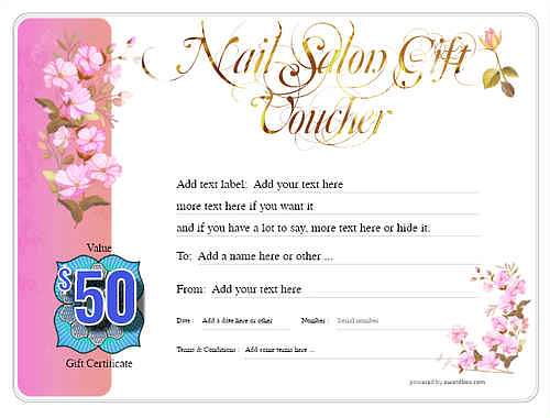 nail salon  gift certificate style8 pink template image-226 downloadable and printable with editable fields